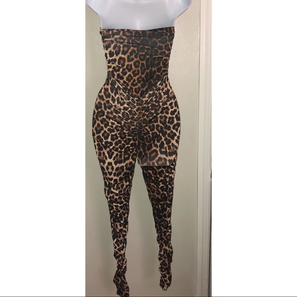 Ruched Leopard Print Jumpsuit - Picture 3 of 7